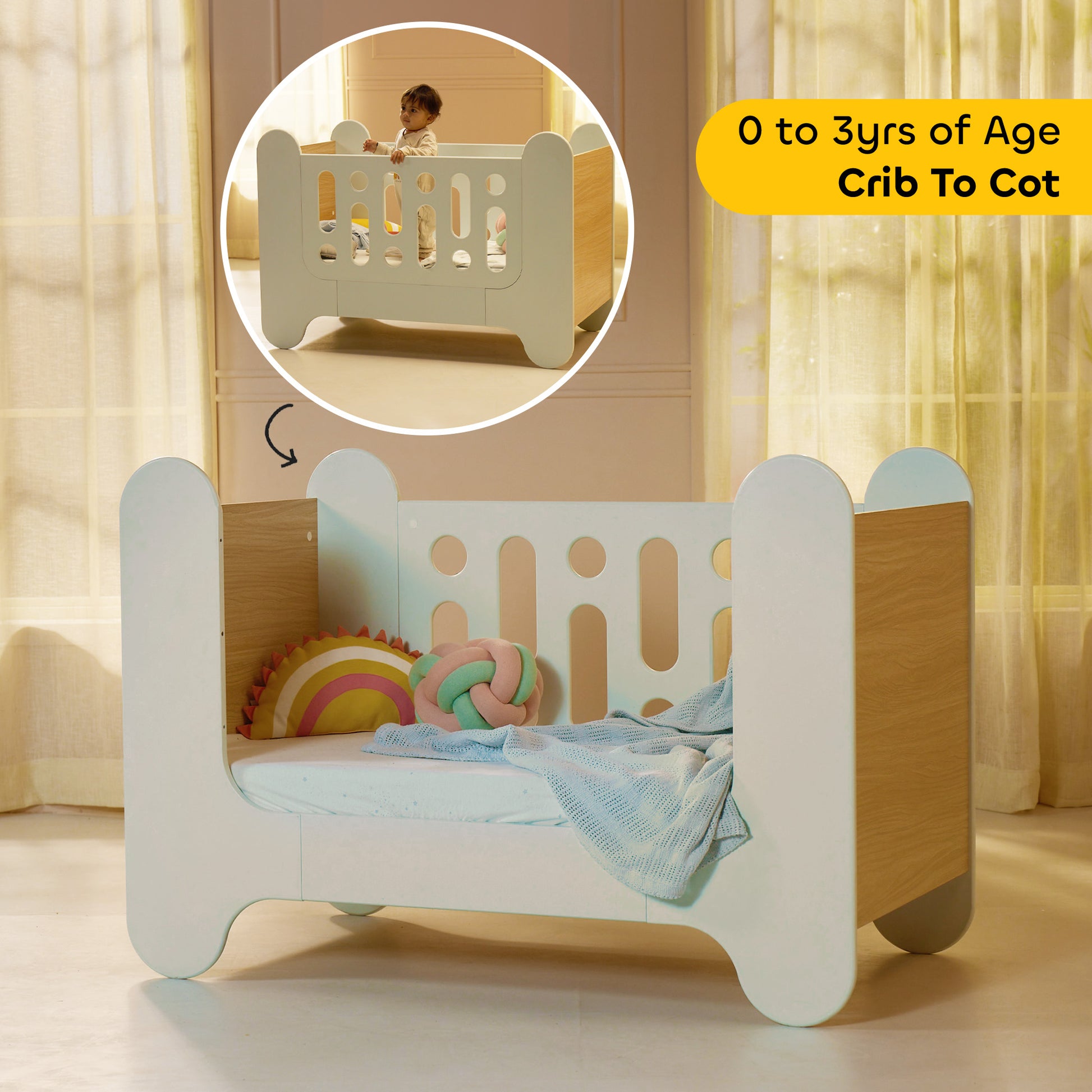 media_gallary Snuggles - Height Adjustable Crib & Cot Bed with Mattress 5