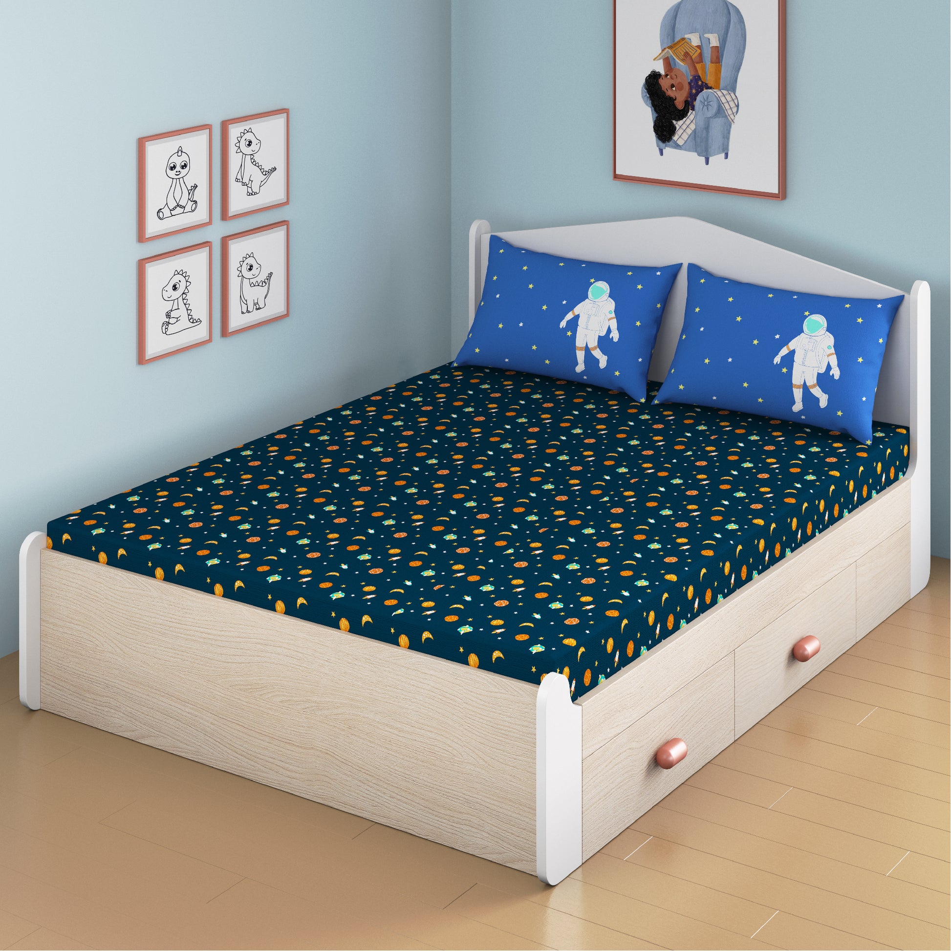 media_gallary Astronuts Fitted Bedsheet, Queen Size 1