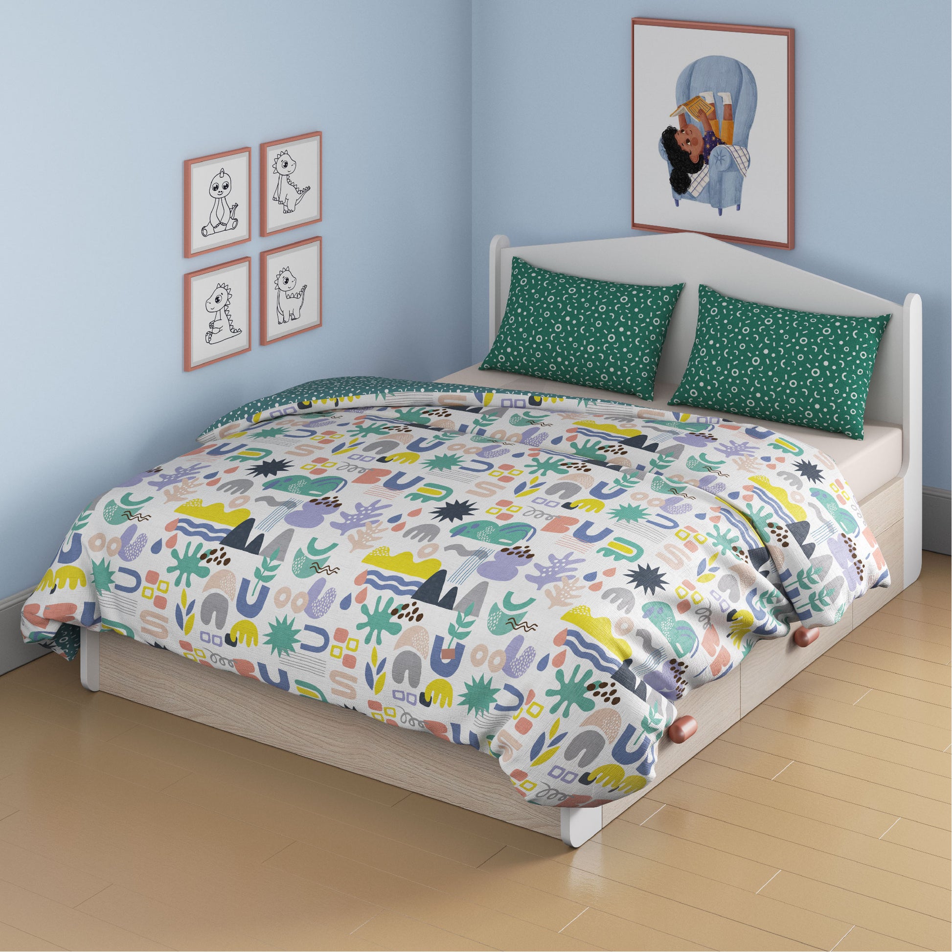media_gallary Oodles of Doodles Reversible AC Comforter Queen Bed Size 1