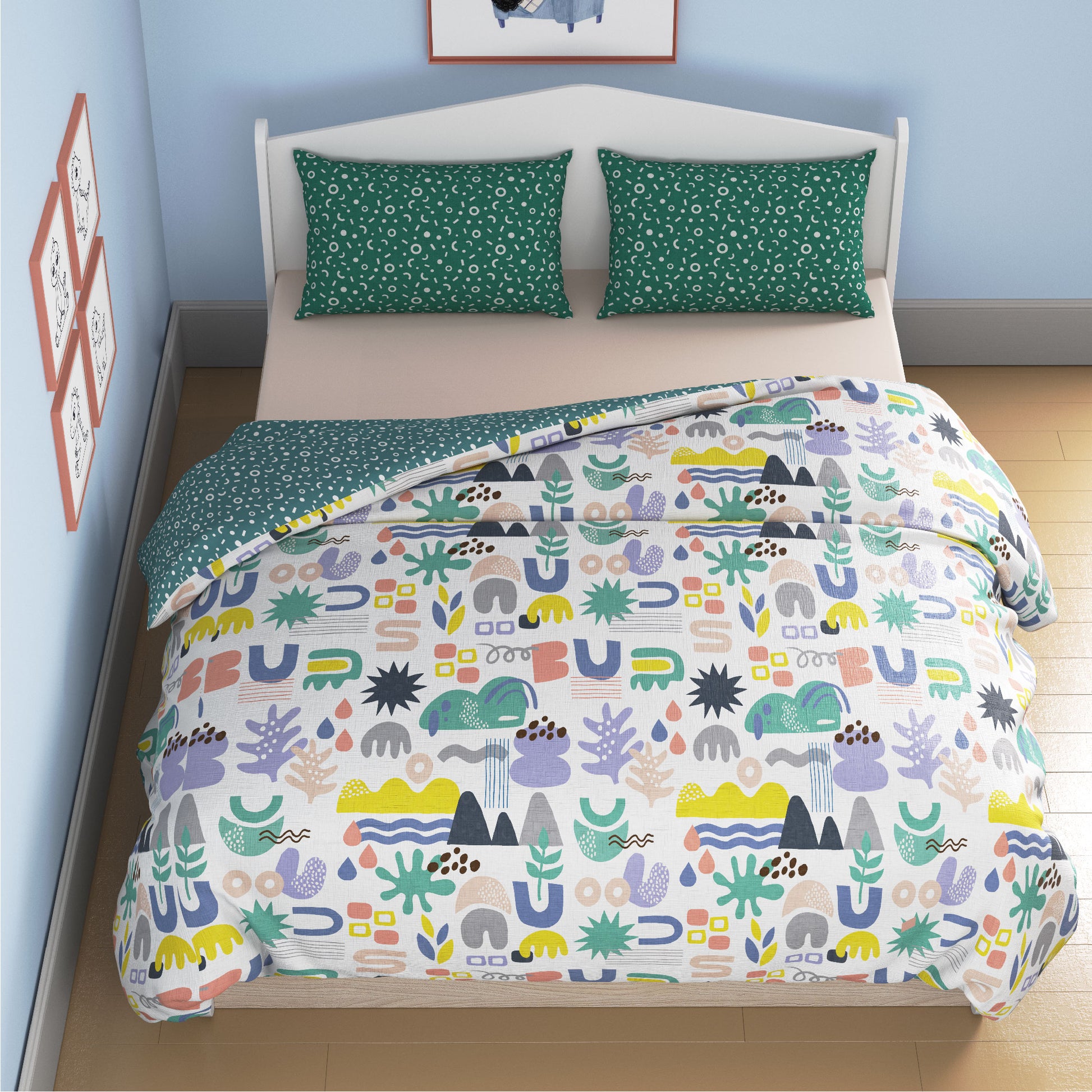 media_gallary Oodles of Doodles Reversible AC Comforter Queen Bed Size 2
