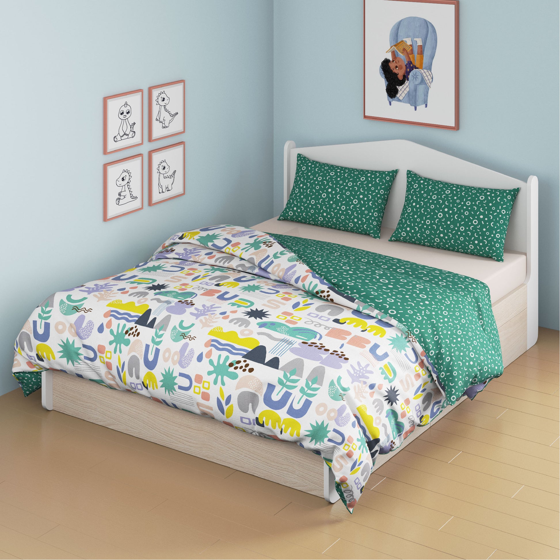 media_gallary Oodles of Doodles Reversible Winter Comforter Queen Bed Size 1