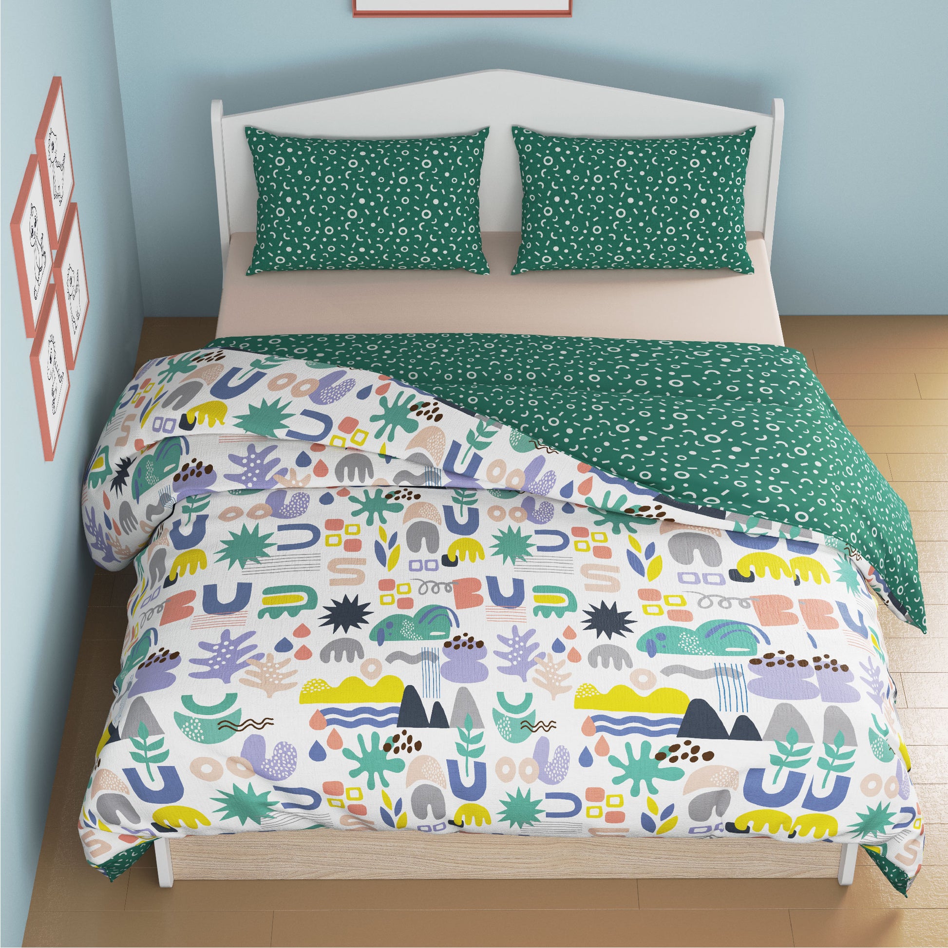 media_gallary Oodles of Doodles Reversible Winter Comforter Queen Bed Size 2