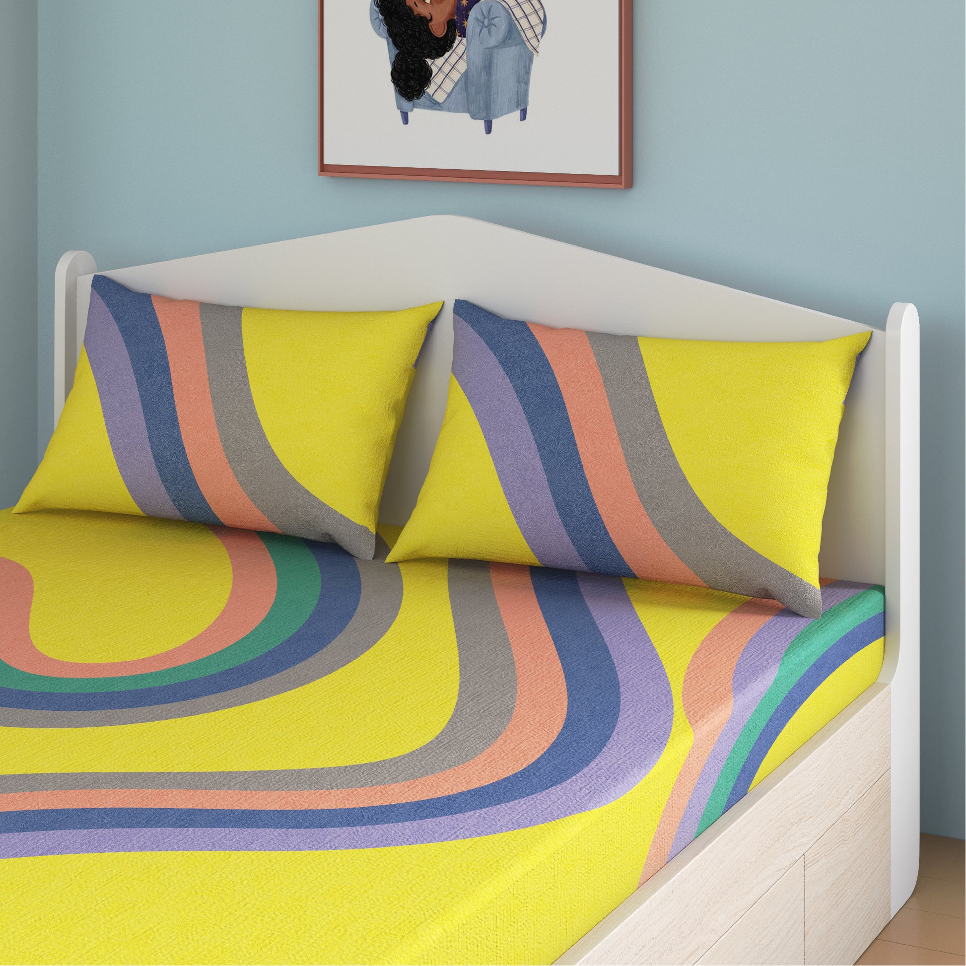media_gallary Winding Roads Fitted Bedsheet, Queen Size 3